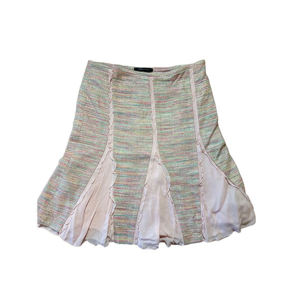 BCBGMaxazria 100% Silk Pink Multicolored A-line Pencil Skirt Sz 6‎ NEW
